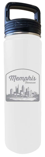 Memphis Tennessee Souvenir 32 oz Engraved Insulated Stainless Steel Tumbler Water Bottle with Screw on Lid White 2-Pack