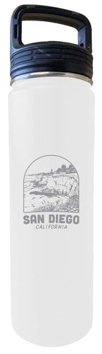 San Diego California Souvenir 32 oz Engraved Insulated Stainless Steel Tumbler Water Bottle with Screw on Lid White 4-Pack