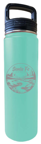 Santa Fe New Mexico Souvenir 32 oz Engraved Insulated Stainless Steel Tumbler Water Bottle with Screw on Lid Seafoam 4-Pack