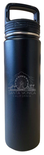 Santa Monica California Souvenir 32 oz Engraved Insulated Stainless Steel Tumbler Water Bottle with Screw on Lid Black 2-Pack