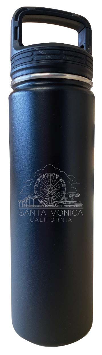 Santa Monica California Souvenir 32 oz Engraved Insulated Stainless Steel Tumbler Water Bottle with Screw on Lid Black 2-Pack
