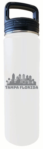 Tampa Florida Souvenir 32 oz Engraved Insulated Stainless Steel Tumbler Water Bottle with Screw on Lid White 4-Pack