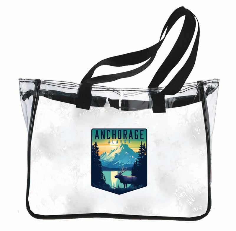 Anchorage Alaska Moose and Mountains Design Souvenir Clear Tote Bag 