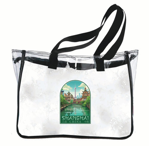 Shanghai China Old Town Design Souvenir Clear Tote Bag 