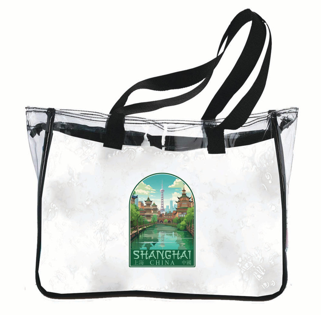 Shanghai China Old Town Design Souvenir Clear Tote Bag 