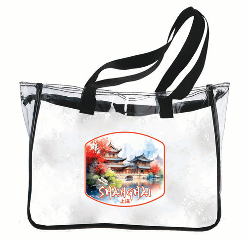 Shanghai China Watercolor Templates Design Souvenir Clear Tote Bag 