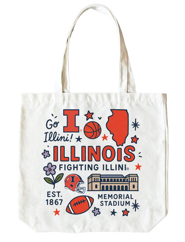 Illinois Fighting Illini 15" x 15" Canvas Tote Bag Officially Licensed 