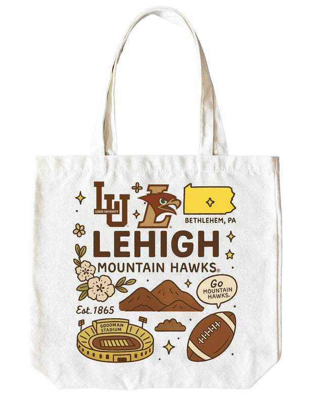 Lehigh University Mountain Hawks 15" x 15" Canvas Tote Bag Officially Licensed 