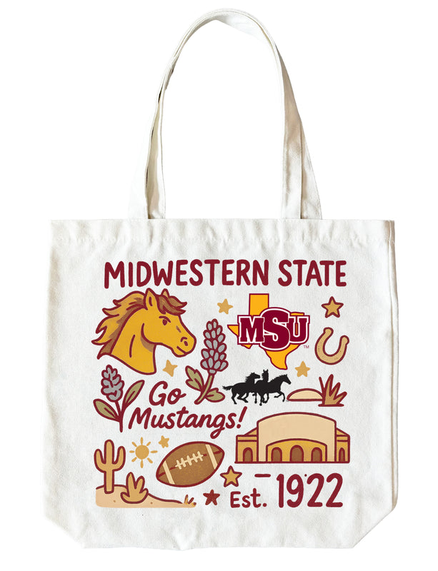 Midwestern State University Mustangs 15" x 15" Canvas Tote Bag Officially Licensed 