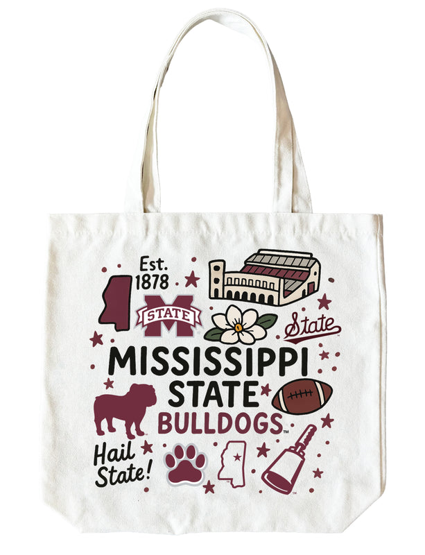 Mississippi State Bulldogs 15" x 15" Canvas Tote Bag Officially Licensed 