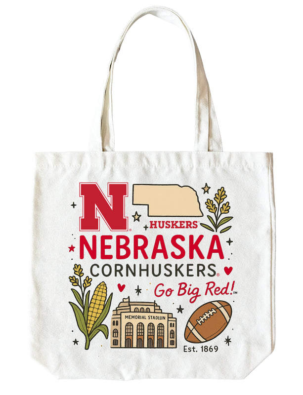 Nebraska Cornhuskers 15" x 15" Canvas Tote Bag Officially Licensed 