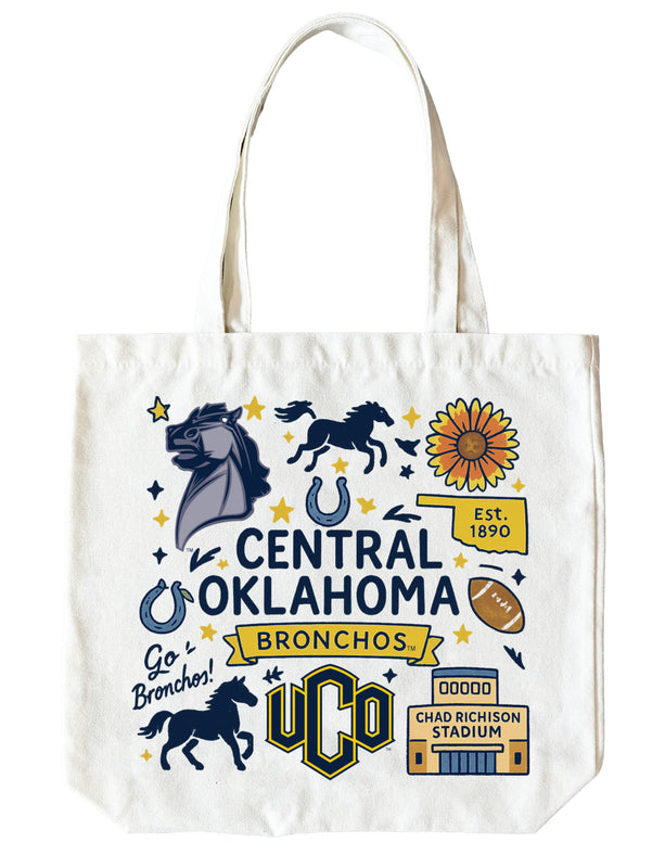 University of Central Oklahoma Bronchos 15" x 15" Canvas Tote Bag Officially Licensed 