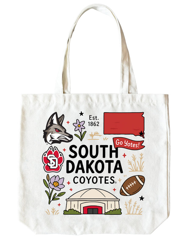 South Dakota Coyotes 15" x 15" Canvas Tote Bag Officially Licensed 