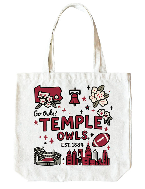 Temple University 15" x 15" Canvas Tote Bag Officially Licensed 