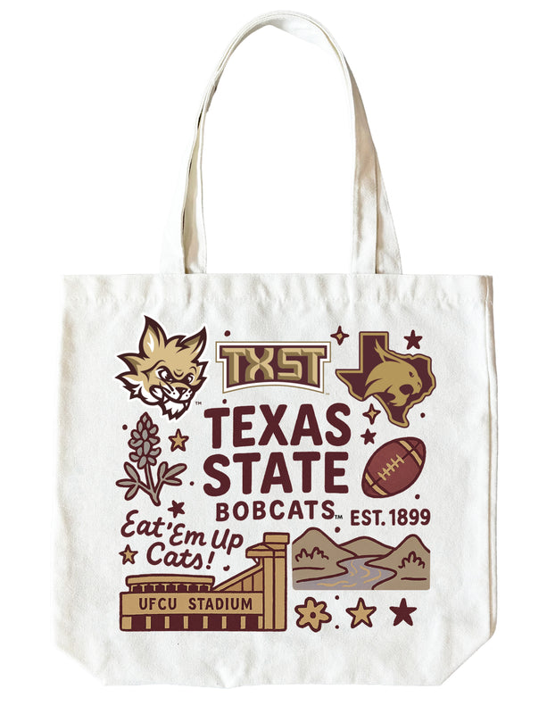 Texas State Bobcats 15" x 15" Canvas Tote Bag Officially Licensed 