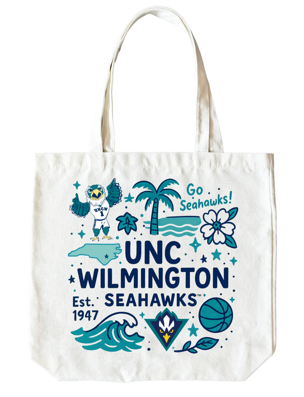North Carolina Wilmington Seahawks 15" x 15" Canvas Tote Bag Officially Licensed 