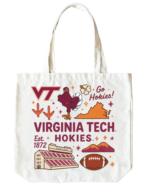 Virginia Tech Hokies 15" x 15" Canvas Tote Bag Officially Licensed 