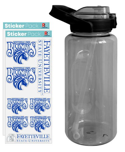 Fayetteville State University Waterproof Stickers with 64 oz Large Water Bottle with Screw-on Top and Straw Officially Licensed Product Single