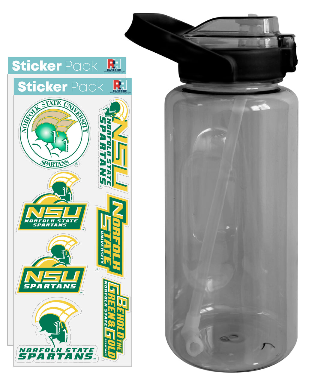 Norfolk State University Waterproof Stickers with 64 oz Large Water Bottle with Screw-on Top and Straw Officially Licensed Product 4-Pack