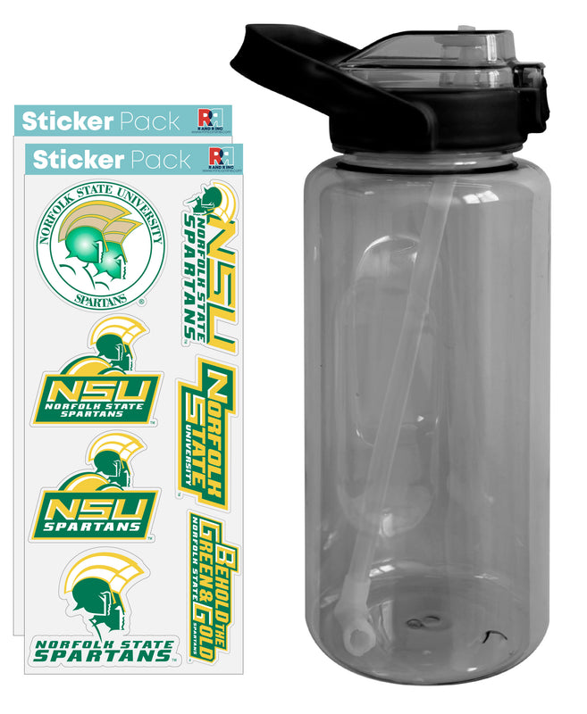Norfolk State University Waterproof Stickers with 64 oz Large Water Bottle with Screw-on Top and Straw Officially Licensed Product 4-Pack