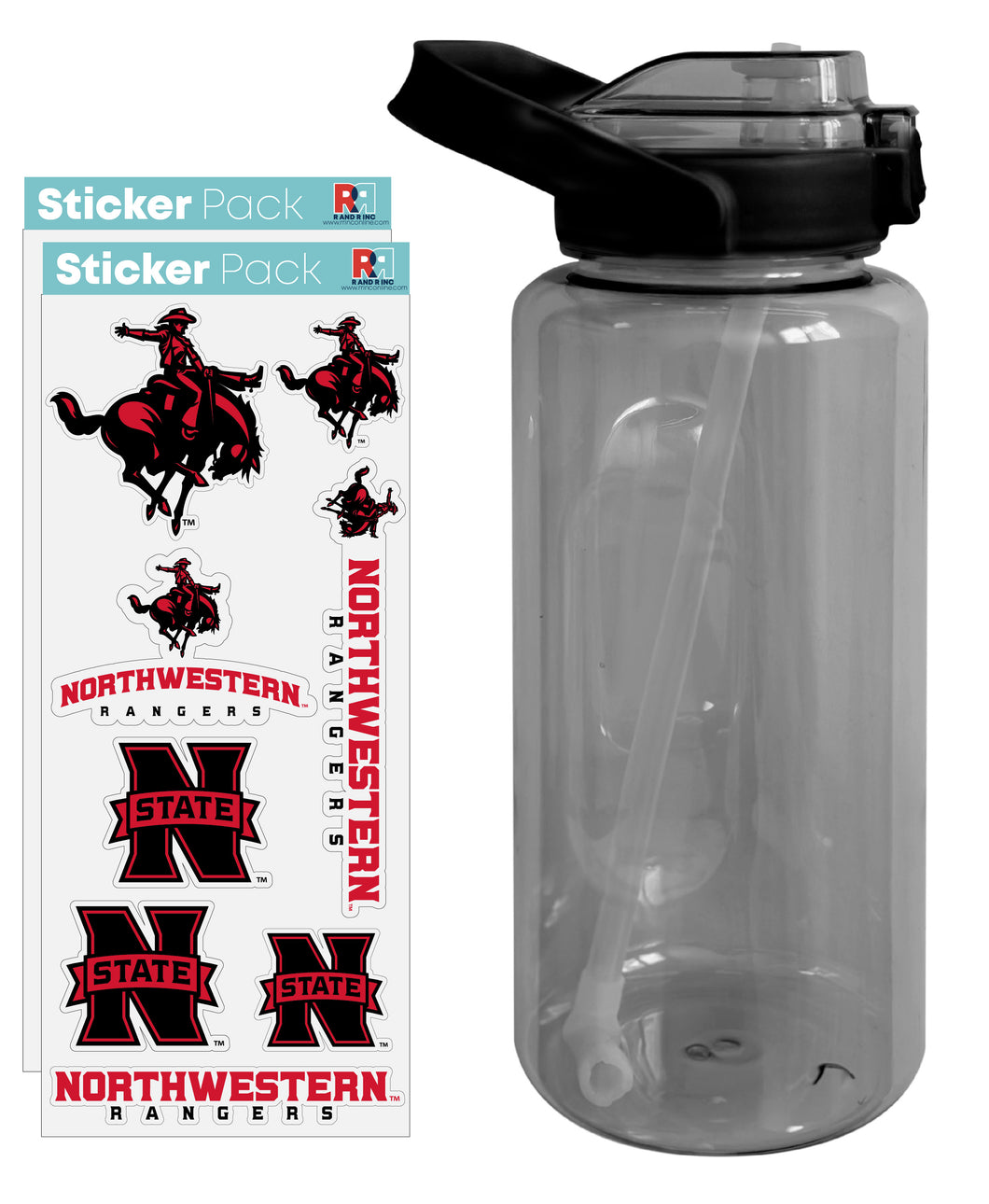 Northwestern Oklahoma State University Waterproof Stickers with 64 oz Large Water Bottle with Screw-on Top and Straw Officially Licensed Product Single