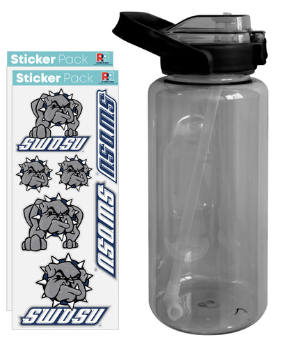 Southwestern Oklahoma State University Waterproof Stickers with 64 oz Large Water Bottle with Screw-on Top and Straw Officially Licensed Product Single