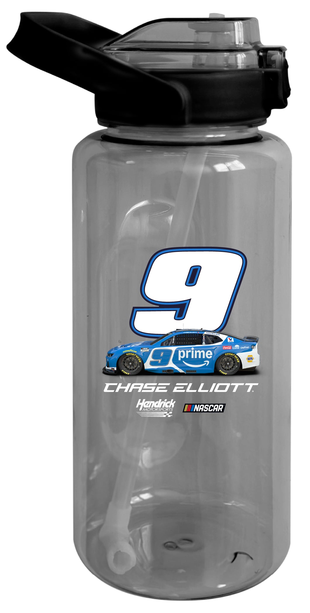 Nascar #9 Chase Elliott 64 oz Large Water Bottle with Screw-on Top and Straw