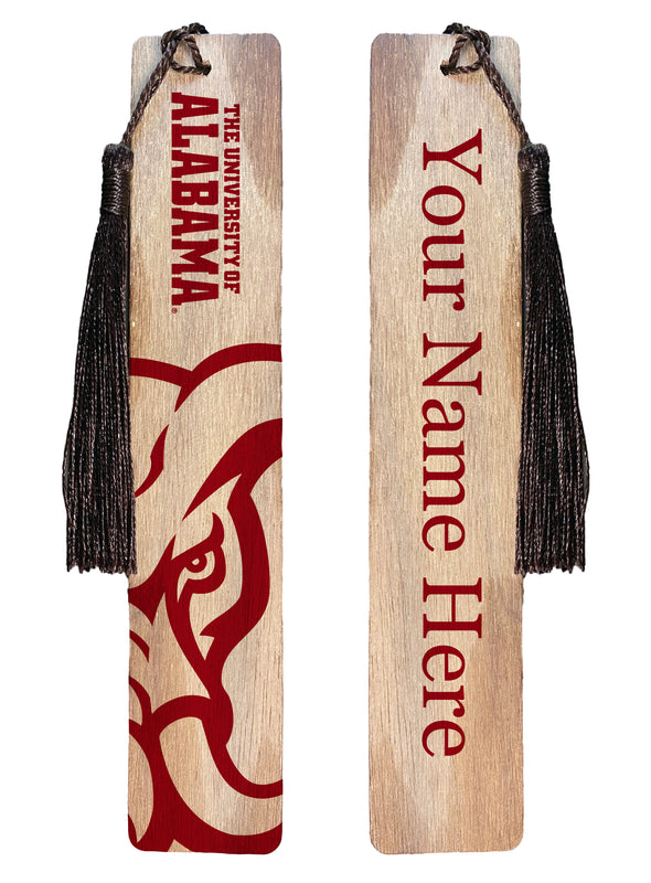 Alabama Crimson Tide Personalized Wooden Bookmark with Tassel – Officially Licensed Collegiate Product Wood Background