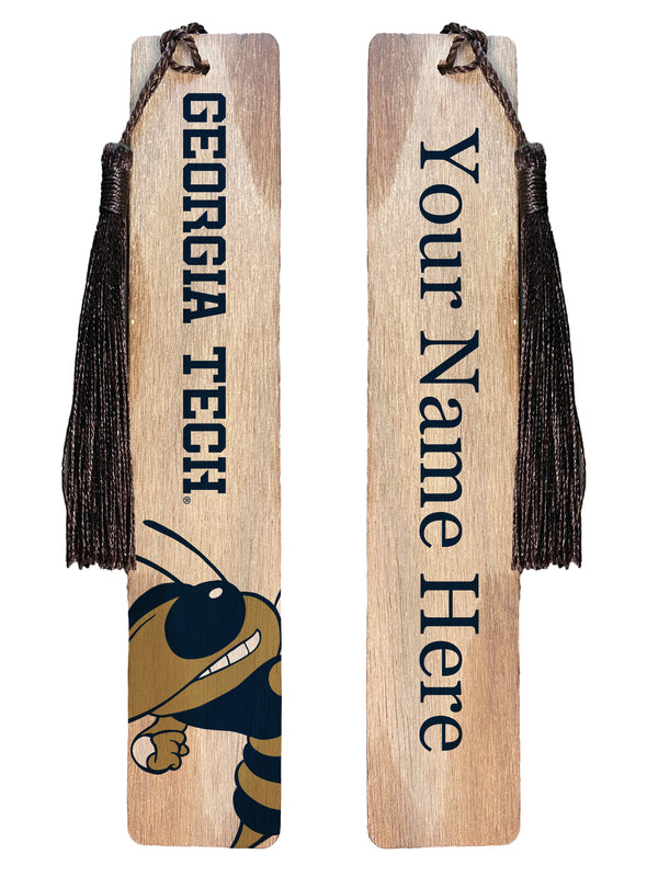 Georgia Tech Yellow Jackets Personalized Wooden Bookmark with Tassel – Officially Licensed Collegiate Product Wood Background