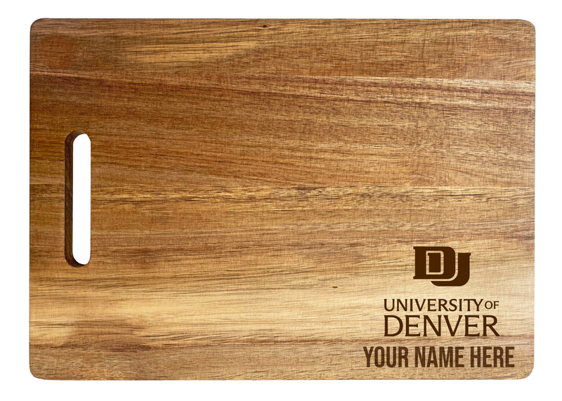 University of Denver Pioneers Customizable Engraved Wooden Cutting Board 10" x 14" Acacia Wood Officially Licensed Collegiate Product Small Engraving