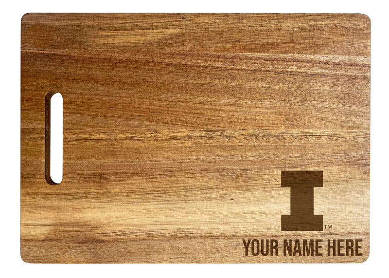 Illinois Fighting Illini Customizable Engraved Wooden Cutting Board 10" x 14" Acacia Wood Officially Licensed Collegiate Product Small Engraving