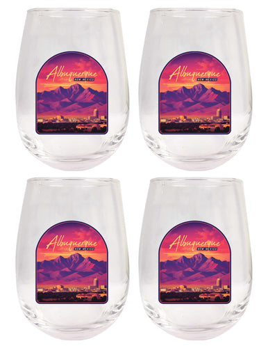 Alburqueque New Mexico Design B Souvenir 15 oz Stemless Wine Glass 4-Pack