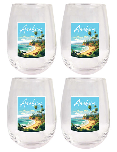 Anaheim California Design B Souvenir 15 oz Stemless Wine Glass 4-Pack 
