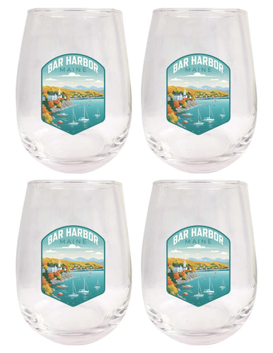 Bar Harbor Maine Design A Souvenir 15 oz Stemless Wine Glass 4-Pack