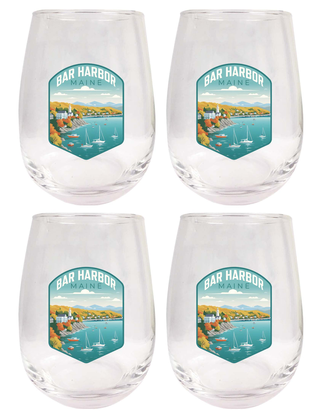 Bar Harbor Maine Design A Souvenir 15 oz Stemless Wine Glass 4-Pack