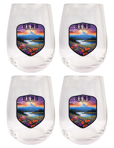 Bend Oregon Design A Souvenir 15 oz Stemless Wine Glass 4-Pack 