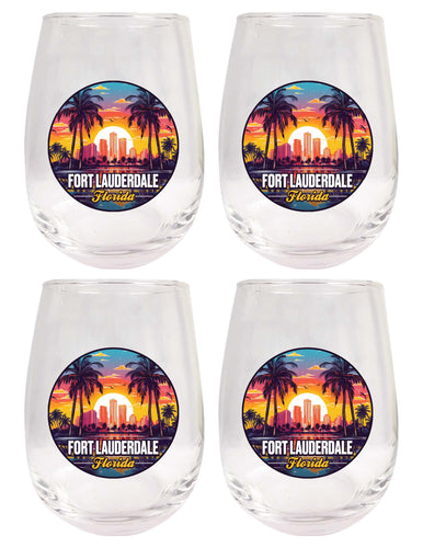 Fort Lauderdale Florida Design B Souvenir 15 oz Stemless Wine Glass 4-Pack 