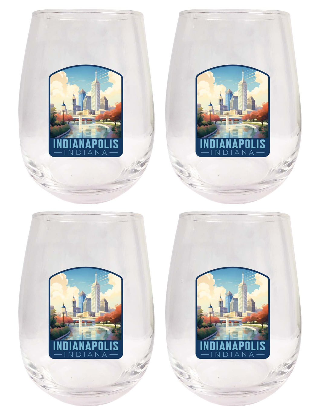 Indianapolis Indiana Design A Souvenir 15 oz Stemless Wine Glass 4-Pack 