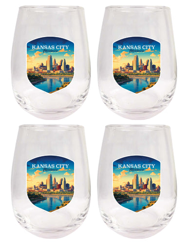 Kansas City Missouri Design A Souvenir 15 oz Stemless Wine Glass 4-Pack