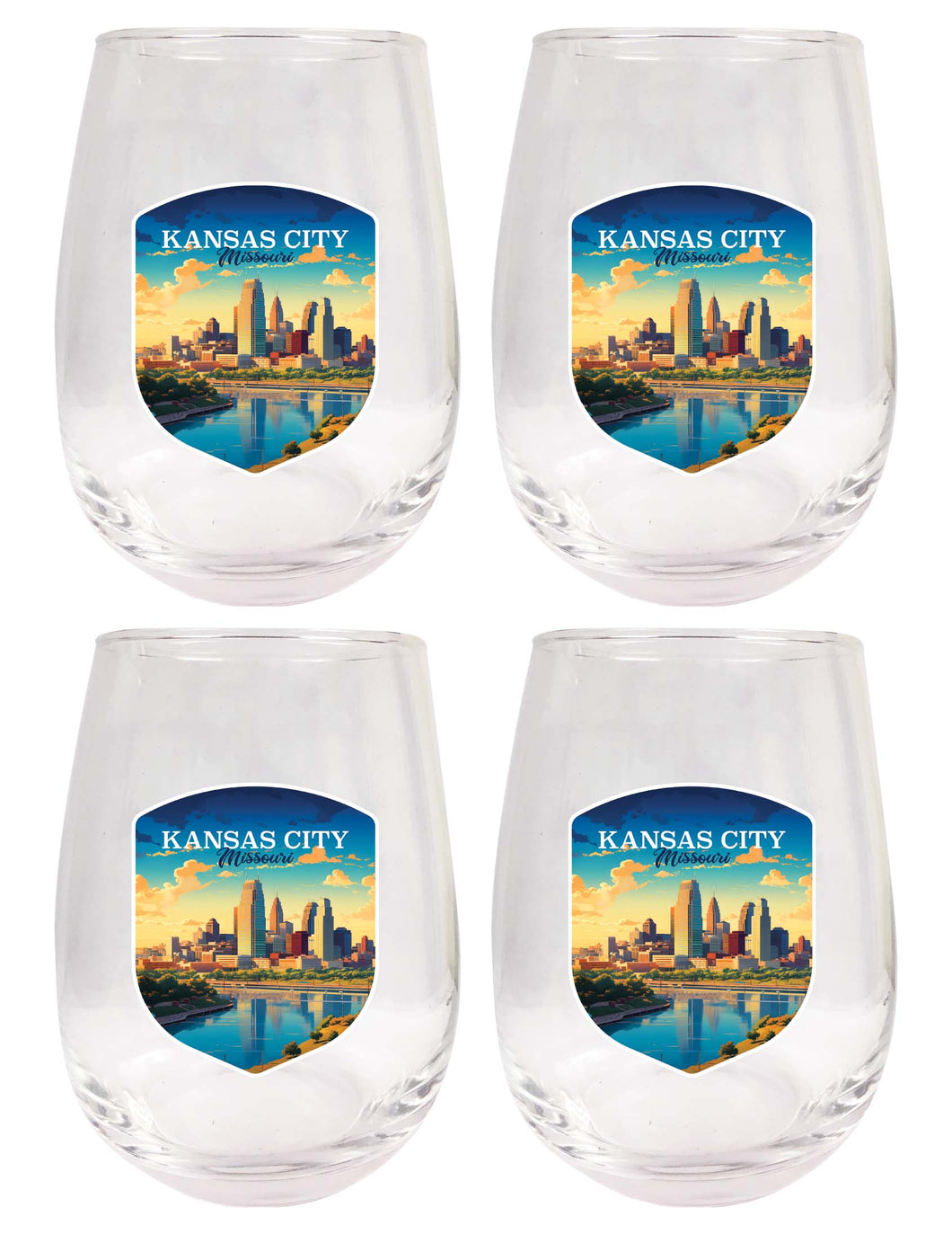 Kansas City Missouri Design A Souvenir 15 oz Stemless Wine Glass 4-Pack