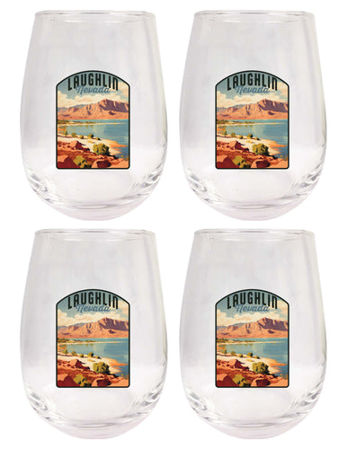 Laughlin Nevada Design B Souvenir 15 oz Stemless Wine Glass 4-Pack