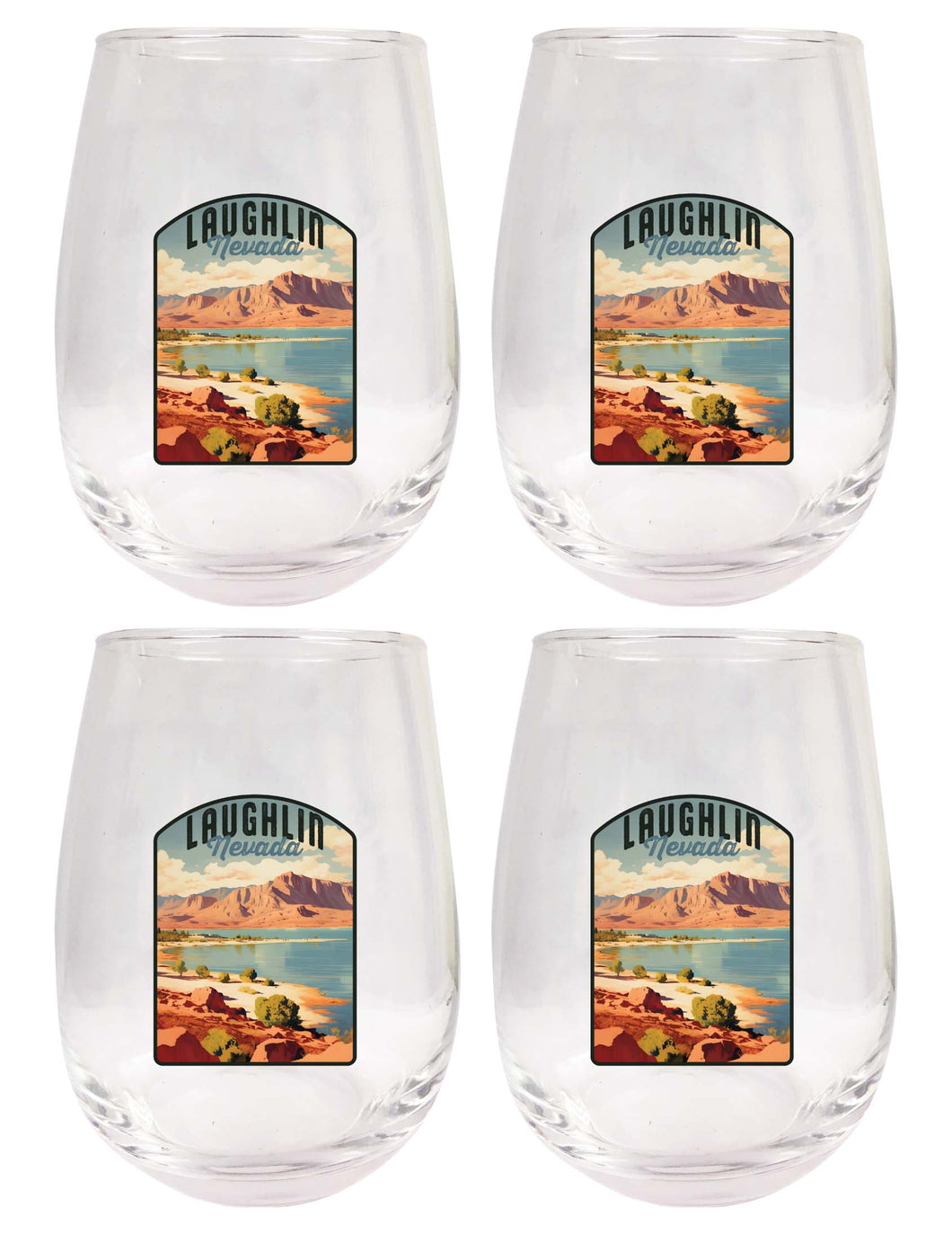 Laughlin Nevada Design B Souvenir 15 oz Stemless Wine Glass 4-Pack