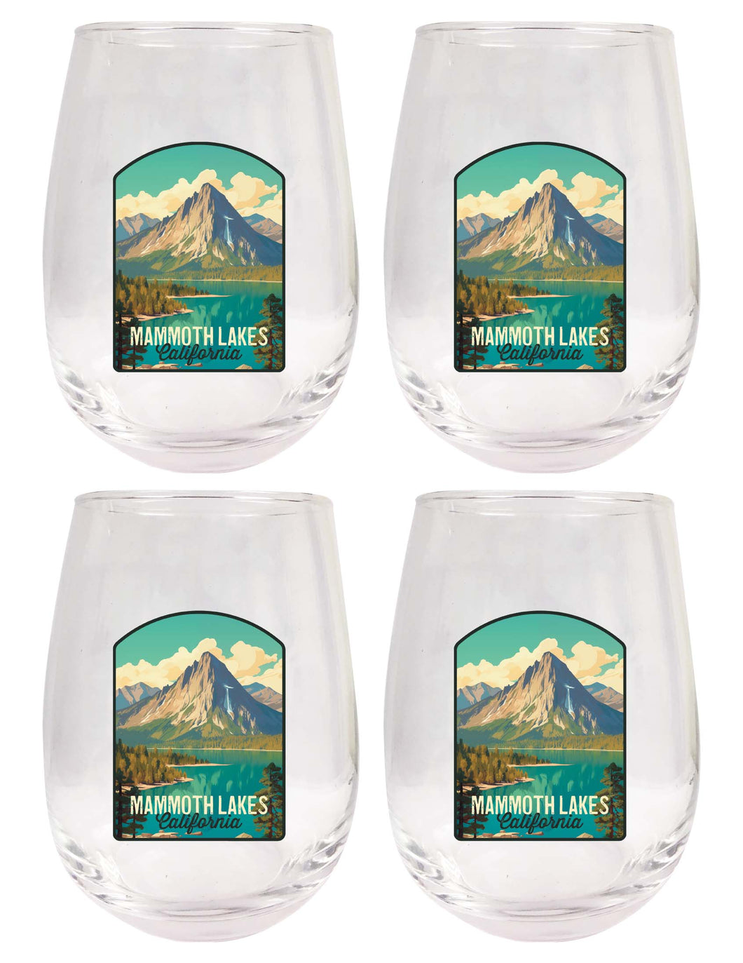 Mammoth Lakes California Design A Souvenir 15 oz Stemless Wine Glass 4-Pack 