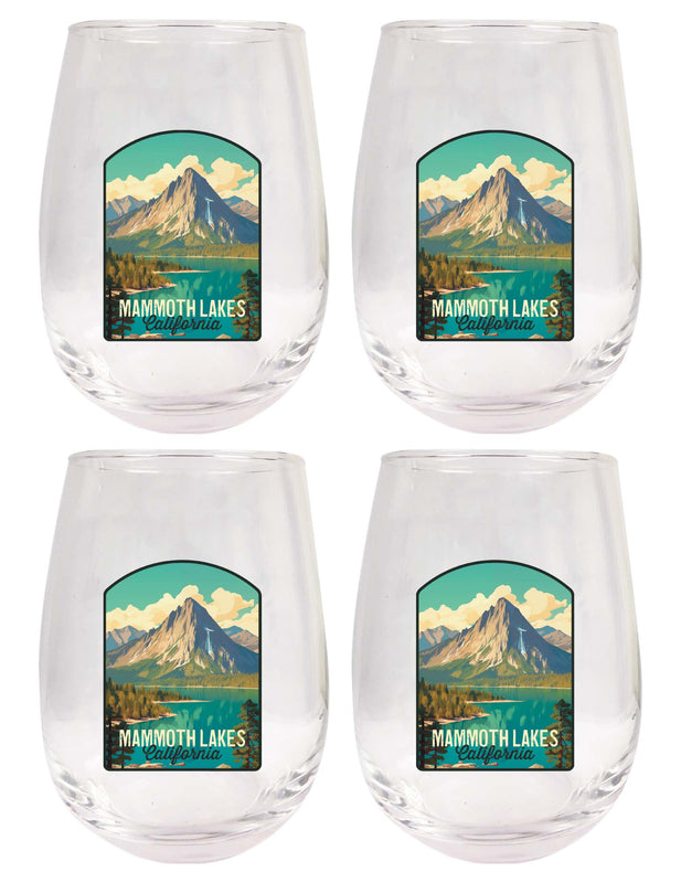 Mammoth Lakes California Design A Souvenir 15 oz Stemless Wine Glass 4-Pack 