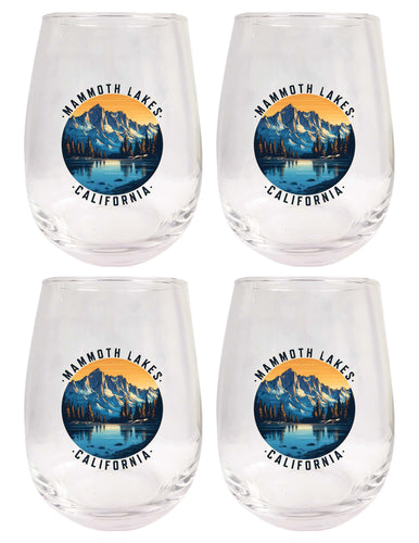 Mammoth Lakes California Design B Souvenir 15 oz Stemless Wine Glass 4-Pack 