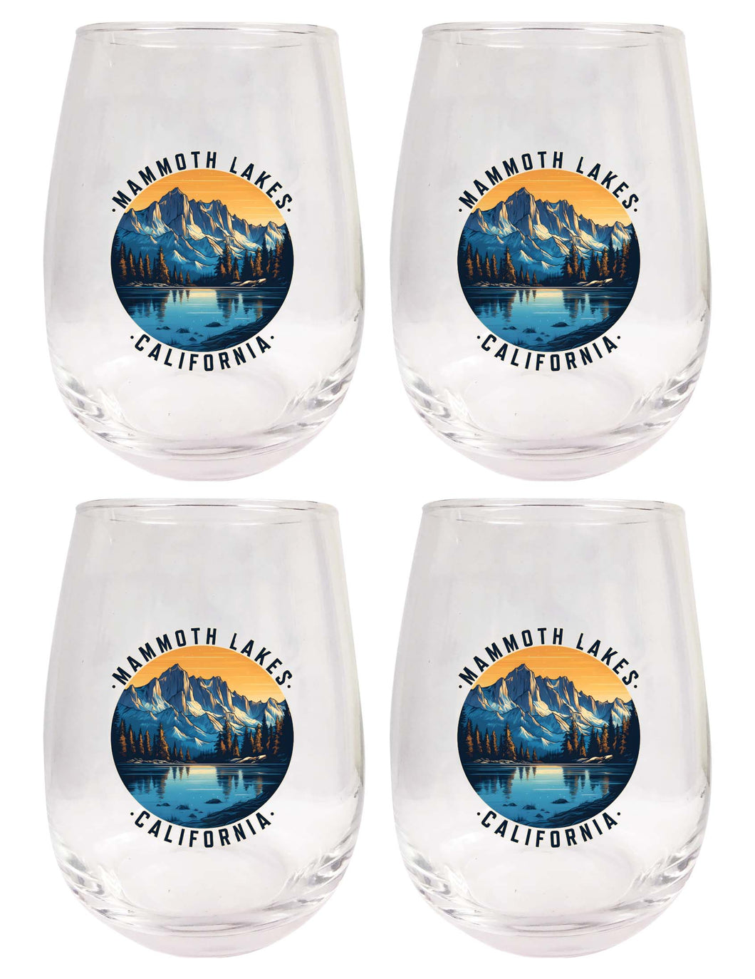 Mammoth Lakes California Design B Souvenir 15 oz Stemless Wine Glass 4-Pack 
