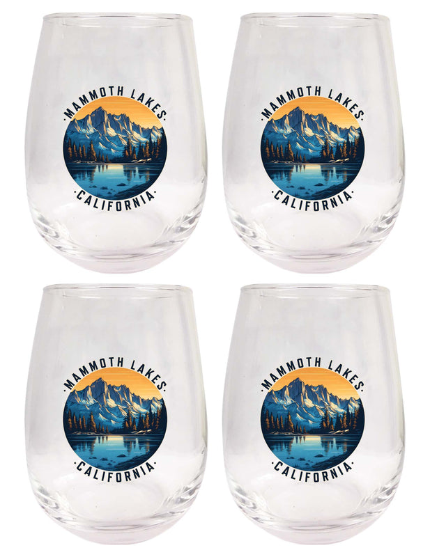 Mammoth Lakes California Design B Souvenir 15 oz Stemless Wine Glass 4-Pack 