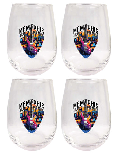 Memphis Tennessee Design B Souvenir 15 oz Stemless Wine Glass 4-Pack