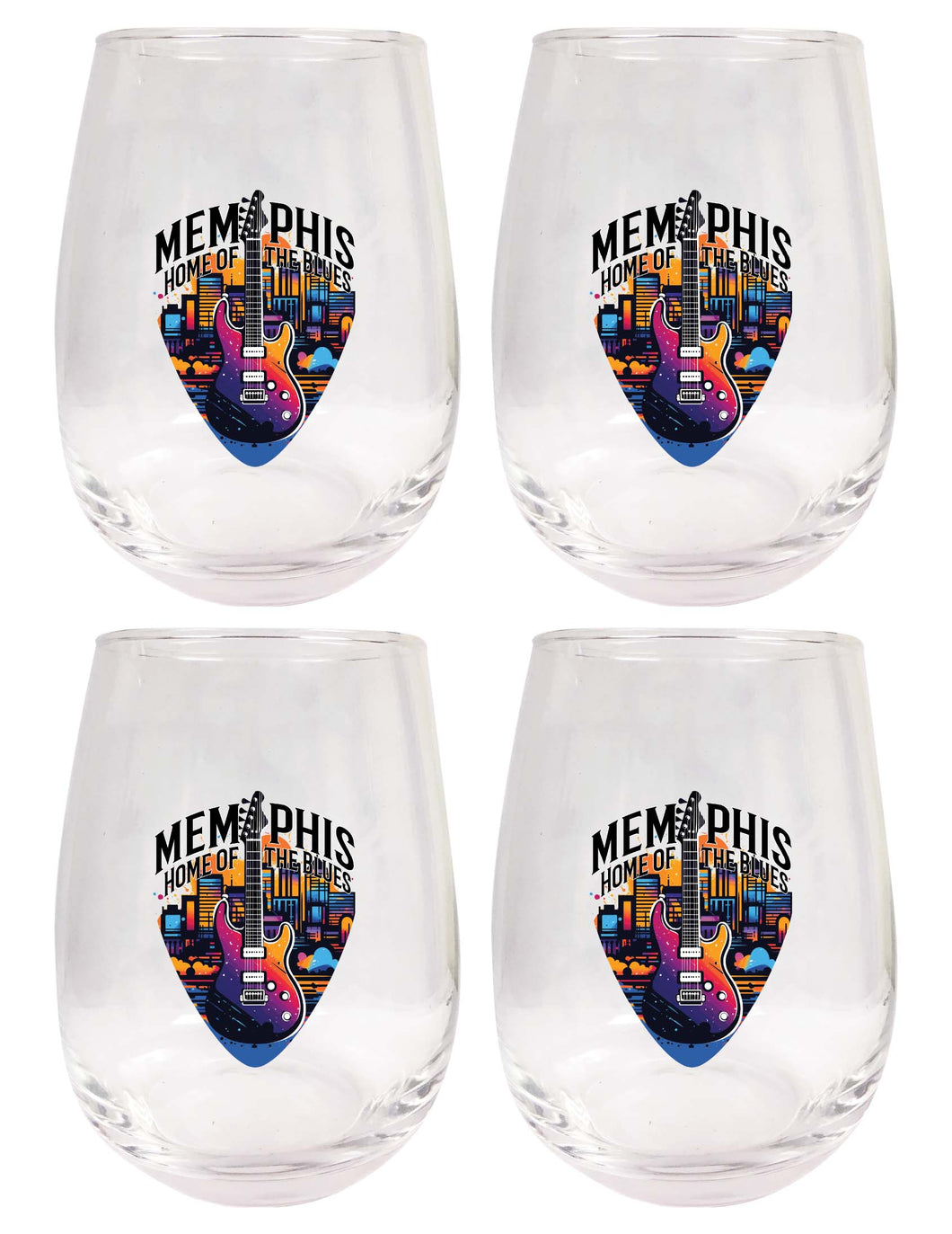Memphis Tennessee Design B Souvenir 15 oz Stemless Wine Glass 4-Pack
