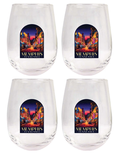 Memphis Tennessee Design C Souvenir 15 oz Stemless Wine Glass 4-Pack